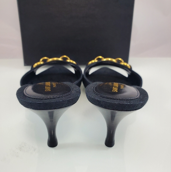 NWT$1050 Saint Laurent YSL Logo Maillon Gippy Chain Heel Slide Sandal Mule Sz 37 - Picture 10 of 17